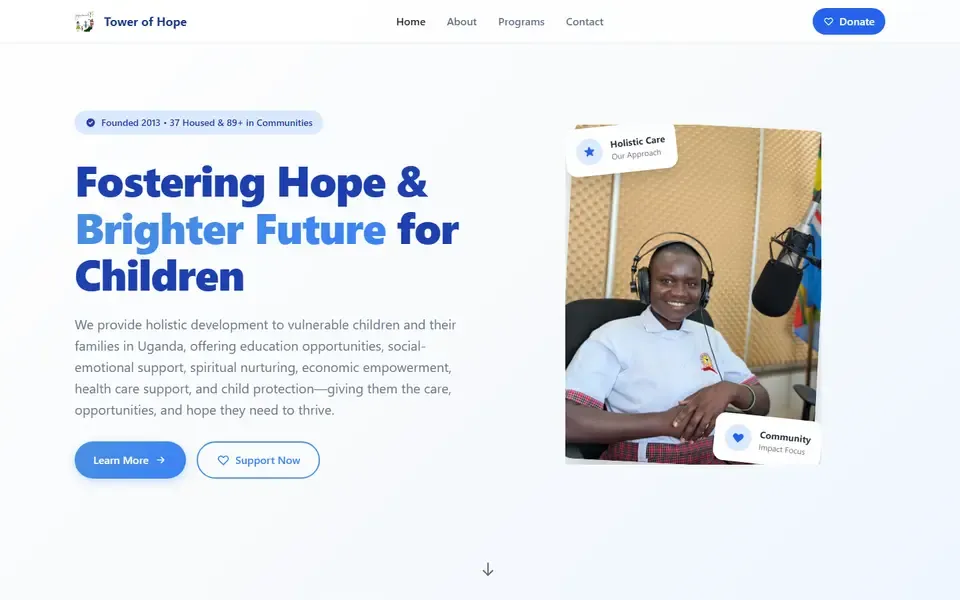 Tower of Hope Children’s Foundation website home page