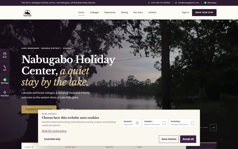 Nabugabo Holiday Center website home page