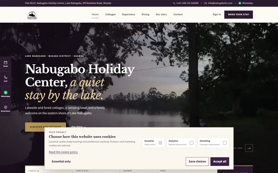 Nabugabo Holiday Center website home page