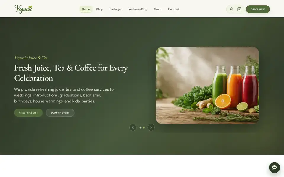 Veganic Juice and Tea website home page