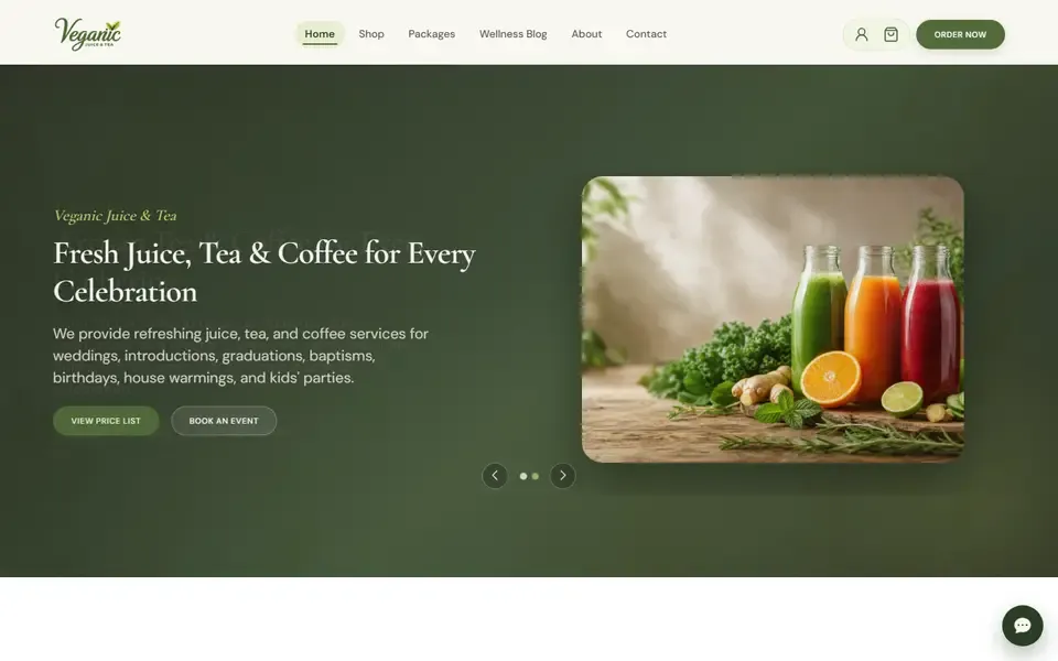 Veganic Juice and Tea website home page