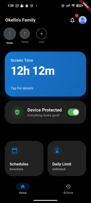 Enosecure parental control app screen
