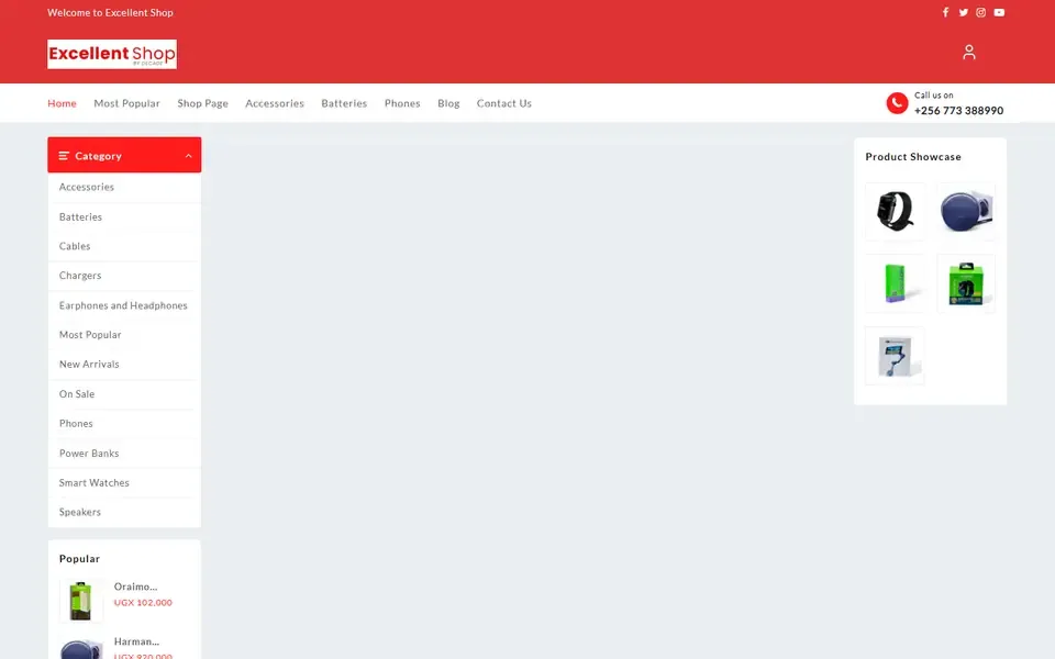 Excellent Shop website home page