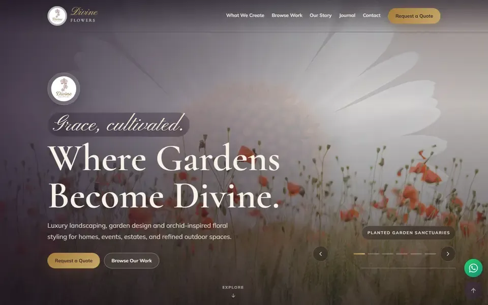 Divine Flowers website home page