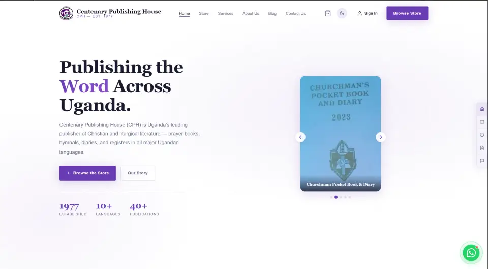 Centenary Publishing House home page with a featured pocket book