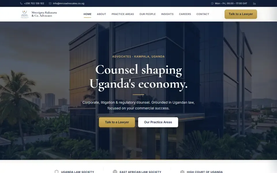 Mwesigwa Rukutana & Co. Advocates website home page