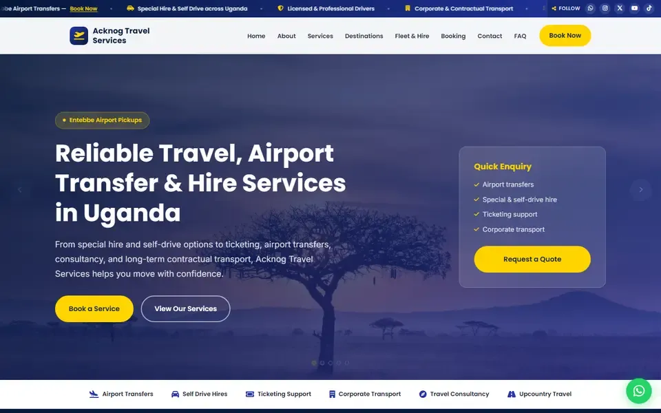 Acknog Travel Services website home page