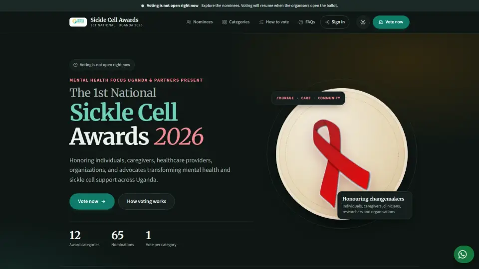 Sickle Cell Awards 2026 voting site home page