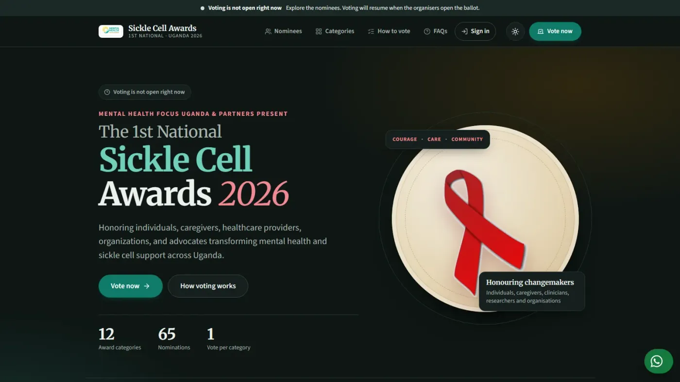 Sickle Cell Awards 2026 voting site home page
