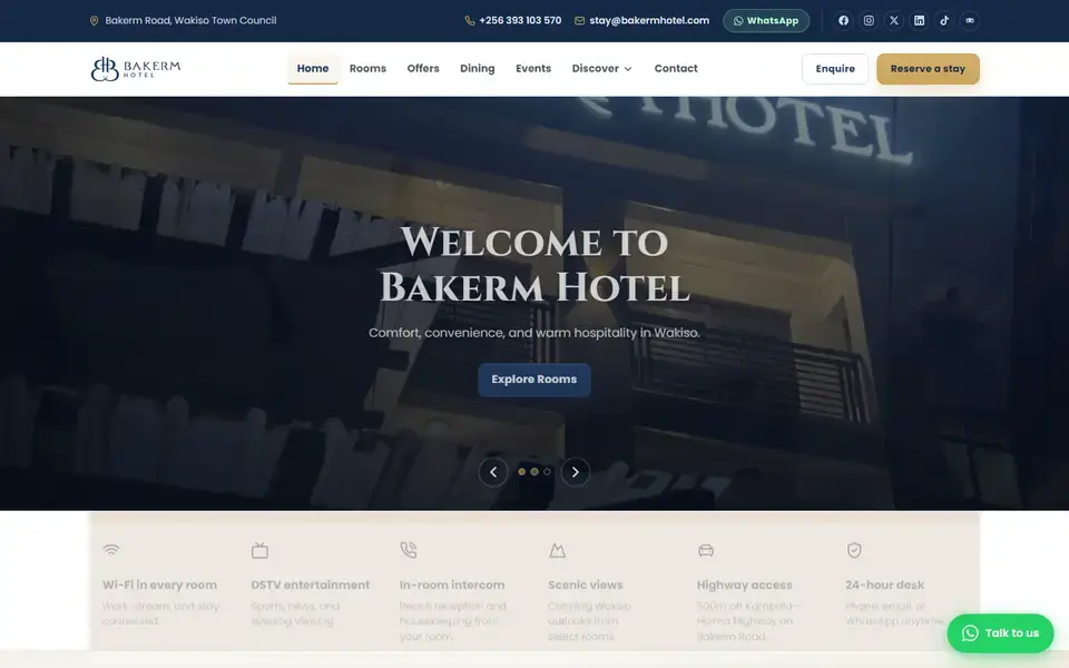 Bakerm Hotel website home page