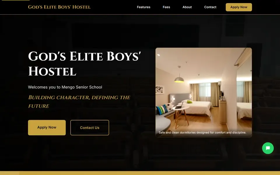 God’s Elite Boys’ Hostel website home page