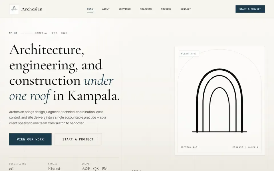 Archesian Construction website home page