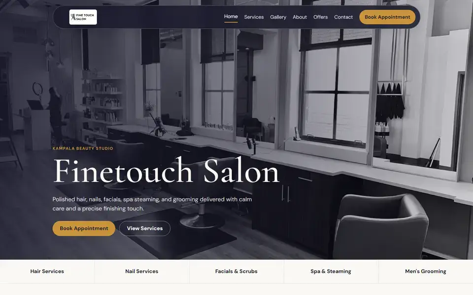 Finetouch Salon website home page